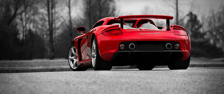 Auto, rot, einfarbig, Porsche, Porsche Carrera GT, Carrera GT, ultraweit, ultraweit, HD-Hintergrundbild HD wallpaper