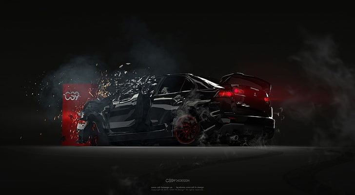Shatter Effect - 3D Design 2, черный купе, Художественный, 3D, Mitsubishi, CS9, CS9 FX дизайн, Autodesk Maya, Shatter Effect - 3D дизайн, эффект Shatter - 3D дизайн 22014, 3d автокатастрофа, HD обои