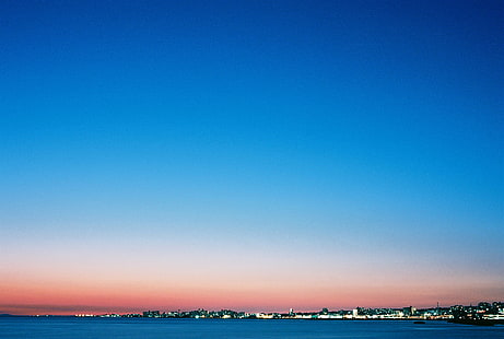 city landscape during dusk, Filmed, Palette, landscape, dusk, 35mm, sunset, twilight, sky  city, town, sea  park, Sigma SA, SA-9, F1.4, film, Kodak, Ektar, japan, Sigma, Art, sea, cityscape, night, blue, HD wallpaper HD wallpaper