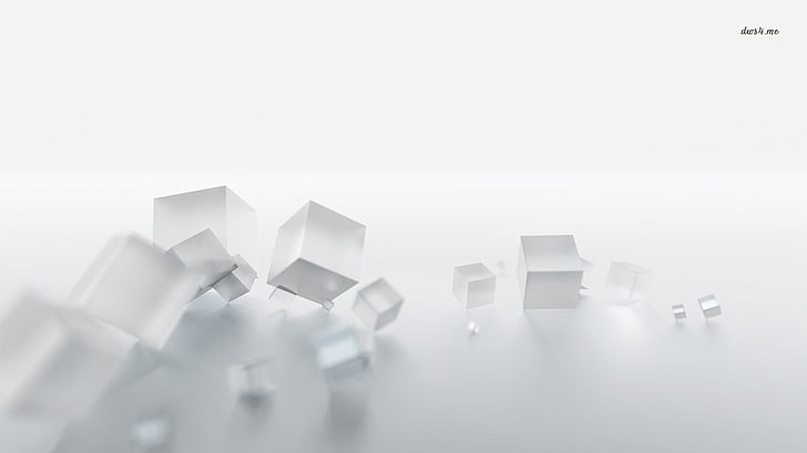 cubos de branco e cinza na superfície, abstrato, cubo, HD papel de parede
