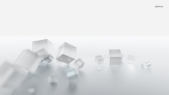 бело-серые кубики на поверхности, абстракция, куб, HD обои HD wallpaper