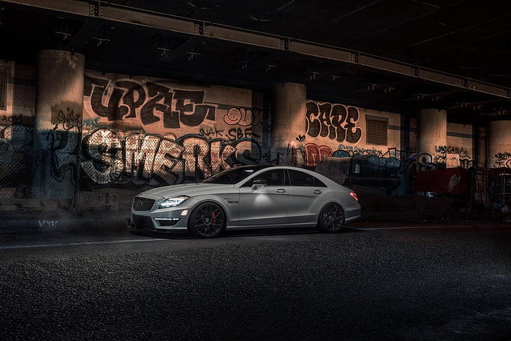 Mercedes-Benz, Mercedes-Benz CLS-Class, Car, Graffiti, Luxury Car, Silver Car, Vehicle, HD wallpaper