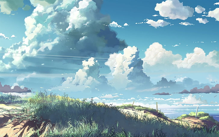 obra de arte, 5 centímetros por segundo, Makoto Shinkai, anime, cielo, naturaleza, Fondo de pantalla HD