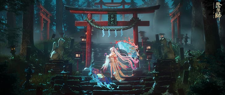 อะนิเมะ, สาวอะนิเมะ, Z-AO, Onmyoji, torii, วอลล์เปเปอร์ HD HD wallpaper