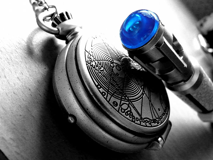okrągły, srebrny zegarek kieszonkowy, wzór, zegarek, Doctor Who, Tapety HD