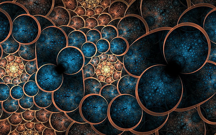 Abstrakt, Fraktal, Blau, Bronze, Digitale Kunst, HD-Hintergrundbild
