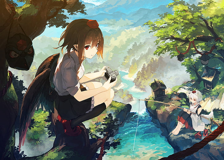 Anime, Touhou, Aya Shameimaru, Momiji Inubashiri, HD wallpaper