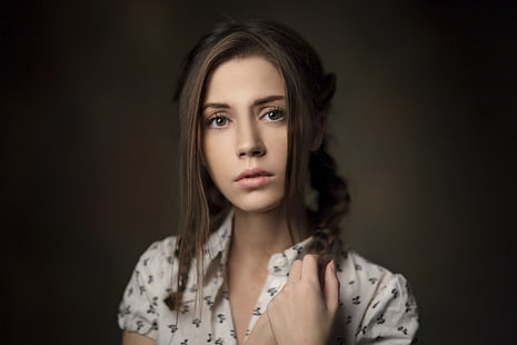 kvinnor, Ksenia Kokoreva, modell, ansikte, porträtt, enkel bakgrund, HD tapet HD wallpaper