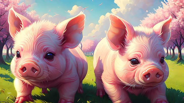 piglet, pigs, farm, AI art, HD wallpaper