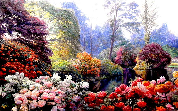 Artistic, Painting, Colorful, Flower, Garden, Spring, HD wallpaper