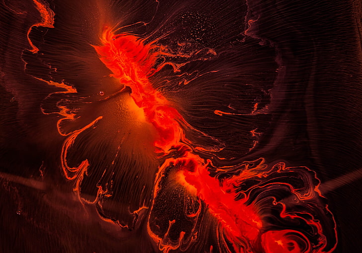 Terrazas de arroz Banaue, olas, pintura, volcán, rojo, 4K, Fondo de pantalla HD