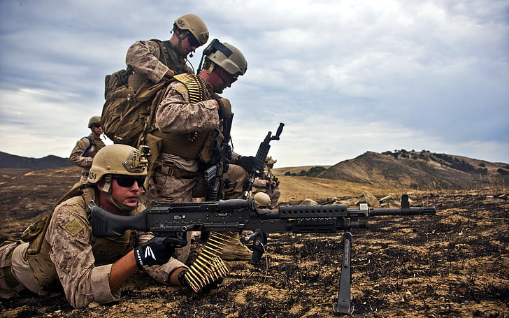 broń, żołnierze, Korpus Piechoty Morskiej Stanów Zjednoczonych, Tapety HD