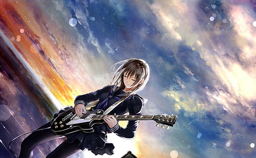 Animeflickor, musik, gitarr, animeflickor, musik, gitarr, HD tapet HD wallpaper