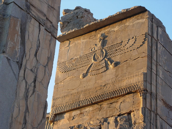 zdjęcie brązowej kolumny faraona, Iran, Sziraz, Persepolis, ruiny, Tapety HD