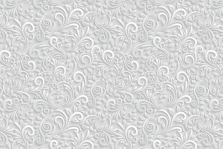 white plant digital wallpaper, leaves, pattern, the volume, HD wallpaper
