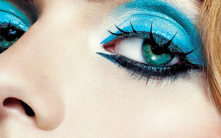 Blue eye makeup, women's blue eyeshadow, girls, 1920x1200, makeup, HD wallpaper