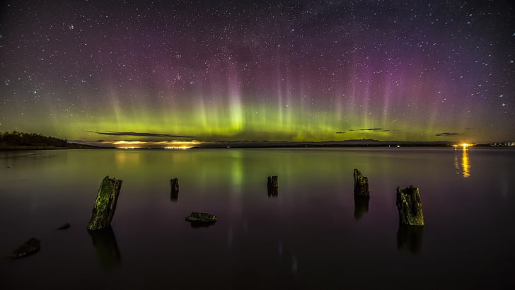 fotografi pemandangan aurora borealis, aurorae, langit, alam, lanskap, air, Wallpaper HD
