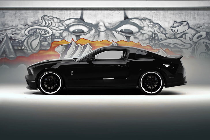 black coupe, car, muscle cars, Ford Mustang GT, HD wallpaper