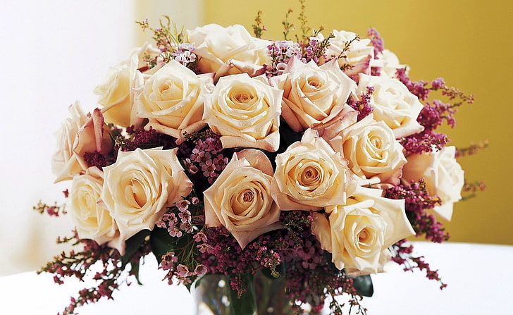 beige flower bouquet, flowers, roses, bouquet, cream, beige, HD wallpaper