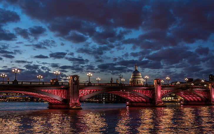 bro, staden, gryningen, London, Themsen, HD tapet