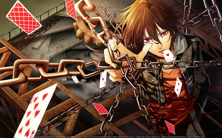 God Cards, chains, anime, 2011 (Year), playing cards, red eyes, HD wallpaper
