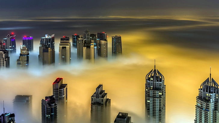 небостъргачи, пътуване, Дубай, градски пейзаж, град, нощ, небостъргачи, пътуване, Дубай, градски пейзаж, град, нощ, HD тапет