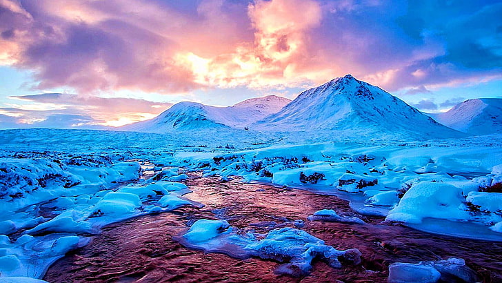 Северный Ледовитый океан, Европа, Великобритания, Шотландия, река Этив, зима, горный хребет, компьютерные обои, ледяная шапка, ледниковый рельеф, склон, замерзание, лед, геологическое явление, атмосфера, гора, пейзаж горы, Арктика, небо, HD обои