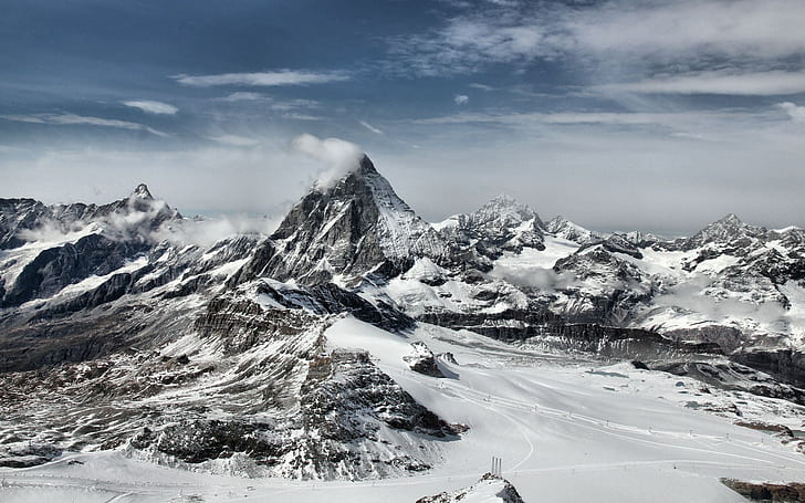 krajobraz, przyroda, Matterhorn, Alpy, góry, śnieg, Tapety HD