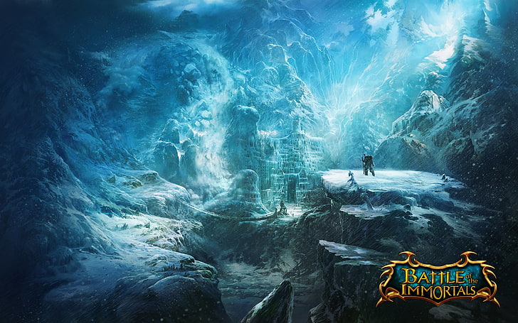 Battle of the Immortals game application, battle of the immortals, valley, snow, ice, castle, wanderer, HD wallpaper