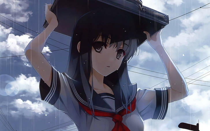 Anime, Fan Art, Anime Girls, Schulmädchen, Schuluniform, Regen, HD-Hintergrundbild