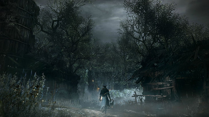 голые деревья иллюстрация, Bloodborne, видеоигры, HD обои