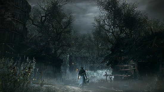 illustrazione di alberi spogli, Bloodborne, videogiochi, Sfondo HD HD wallpaper