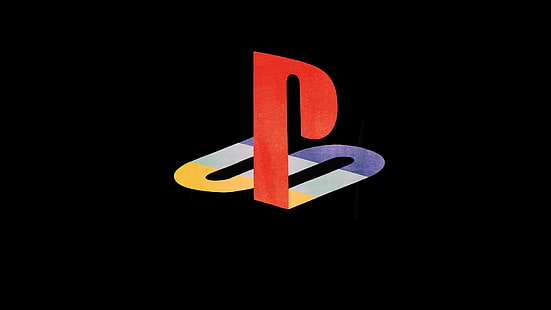 Sony PlayStation-logotyp, PlayStation, PSP, Sony, enkel, minimalism, logotyp, svart bakgrund, svart, HD tapet HD wallpaper
