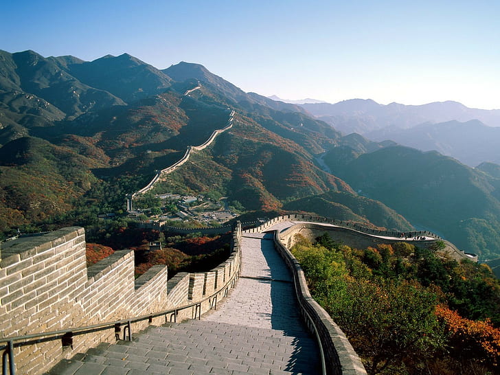 Kinesiska muren, Kina, landskap, berg, stenmur, HD tapet