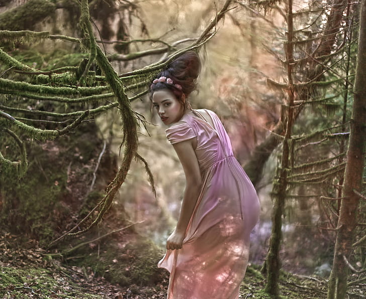 forest, girl, fantasy, art, Secret, Agnieszka Lorek, Yazzmin, HD wallpaper