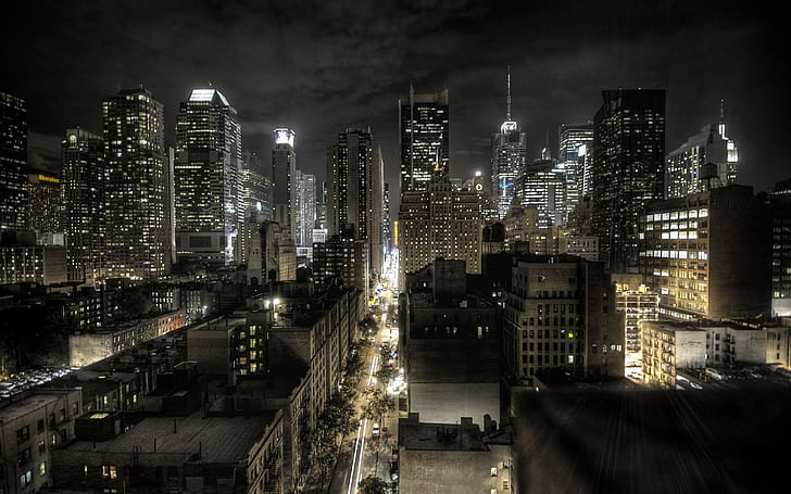 городской пейзаж, нью-йорк, ночь, HD обои