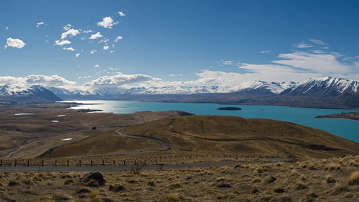 brown mountain, landscape, mountains, lake, New Zealand, HD wallpaper