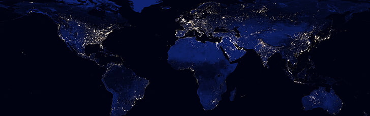 Weltkarte digitale Tapete, Erde, Nacht, Weltraum, Kontinente, Lichter, Mehrfachanzeige, Doppelmonitore, HD-Hintergrundbild