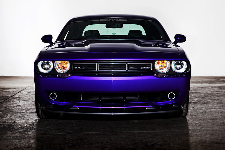 blue vehicle, Dodge Challenger, purple, purple cars, vehicle, car, HD wallpaper