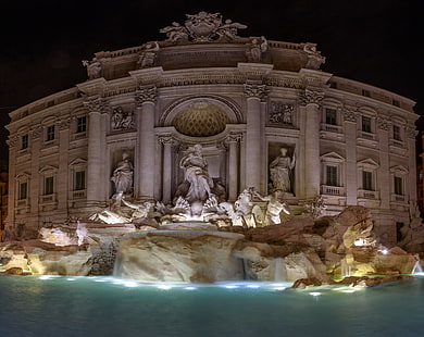 Trevi Fountain at night, Rome, Italy, Europe, Italy, Travel, Night, Trip, Fountain, Water, Amazing, Photography, Holiday, Adventure, Vacation, rome, Tour, Trevi, touristattraction, tourism, lazio, roma, traveltheworld, italien, trevifountain, HD wallpaper HD wallpaper