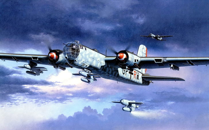ハインケルHe-177、he177、ドローイング、飛行機、第二次世界大戦、飛行機、ハインケル、空軍、爆撃機、世界、彼-177、 HDデスクトップの壁紙