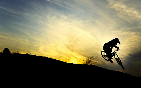 sport, 1920x1200, silhouette, bici, bicicletta, mountain bike, discesa, Sfondo HD HD wallpaper