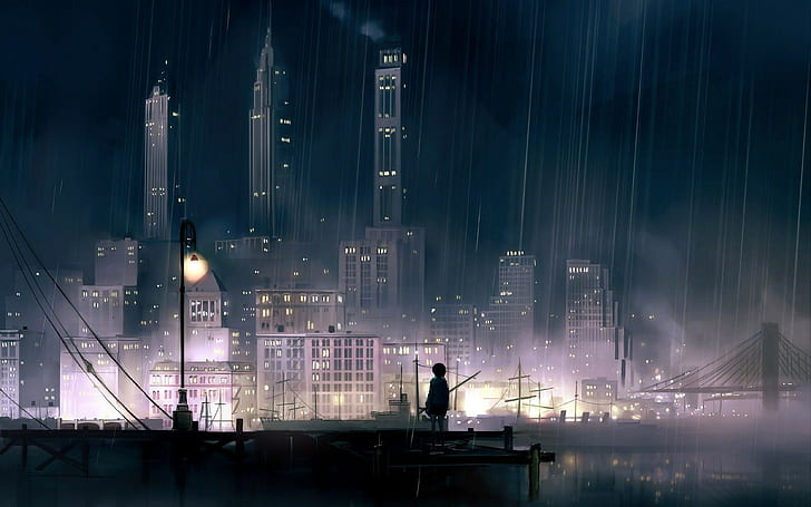 Anime, linterna, paisaje urbano, noche, lluvia, paisaje, Fondo de pantalla  HD | Wallpaperbetter