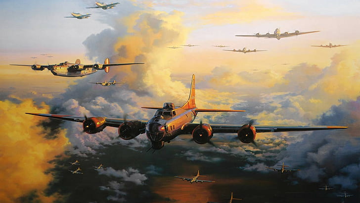 爆撃機、ボーイングB-17飛行要塞、空軍、航空機、飛行機、軍事、 HDデスクトップの壁紙