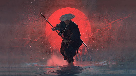 samurai, katana, warrior, fantasy art, artwork, HD wallpaper HD wallpaper