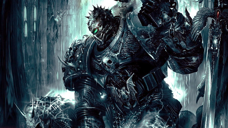 illustrazione del cavaliere, Chaos Space Marine, Warhammer 40.000, Dawn of War 2, Soul Hunter, creatura, Chaos, Sfondo HD