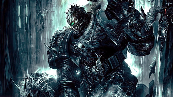 иллюстрация рыцаря, Космический десант Хаоса, Warhammer 40,000, Dawn of War 2, Охотник за душами, существо, Хаос, HD обои HD wallpaper