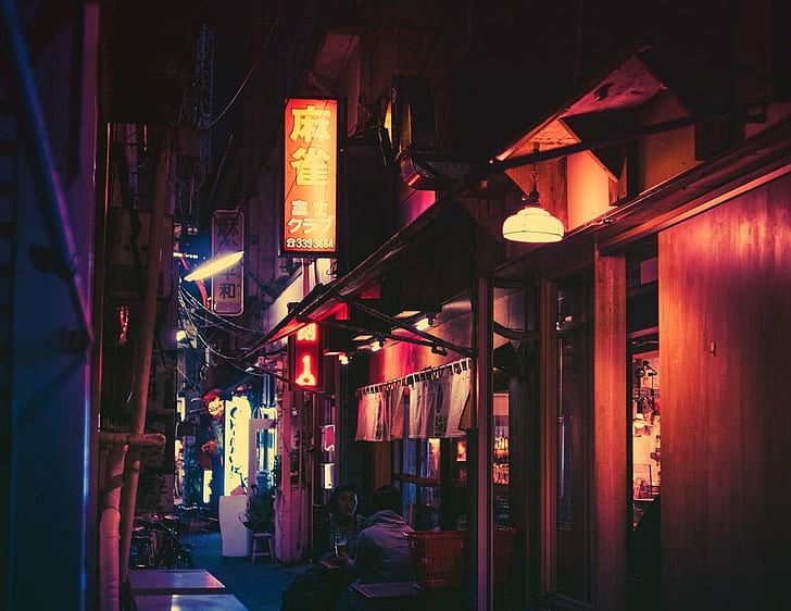 Japon, Masashi Wakui, nuit, rue, Fond d'écran HD