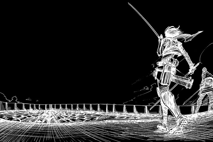 رجل يحمل سيف رسم الرسوم المتحركة هجوم على Titan، خلفية HD