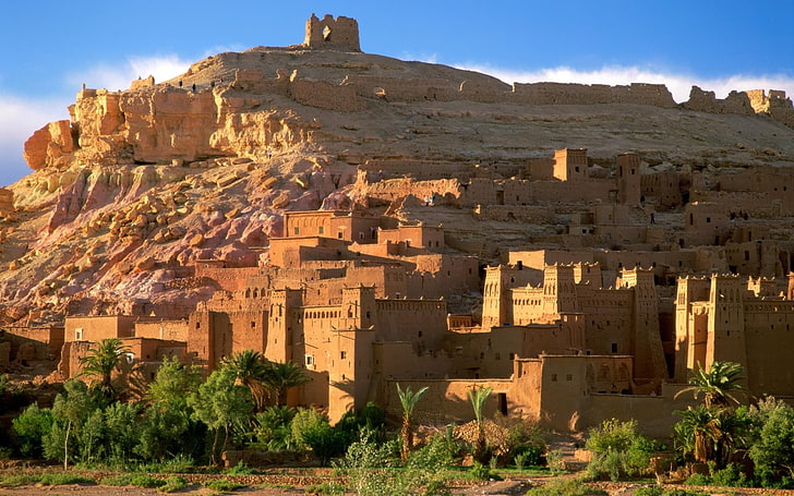 punto di riferimento delle rovine marroni, kasbah, rovine, sabbia, marocco, africa, Sfondo HD